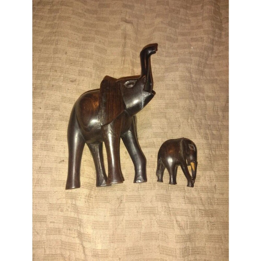 Vintage Hand Carved Ebony Elephant Set